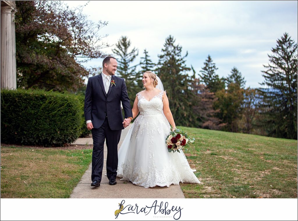 Maroon Fairy Tail Fall Wedding at Linden Hall Mansion in Dawson, PA - Bride & Groom Portraits