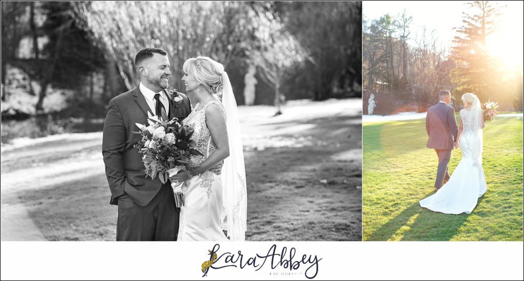 Purple & Grey Fall Wedding Pictures at Green Gables Jennerstown PA - Bride & Groom Newlywed Portraits at Golden Hour on the Lawn