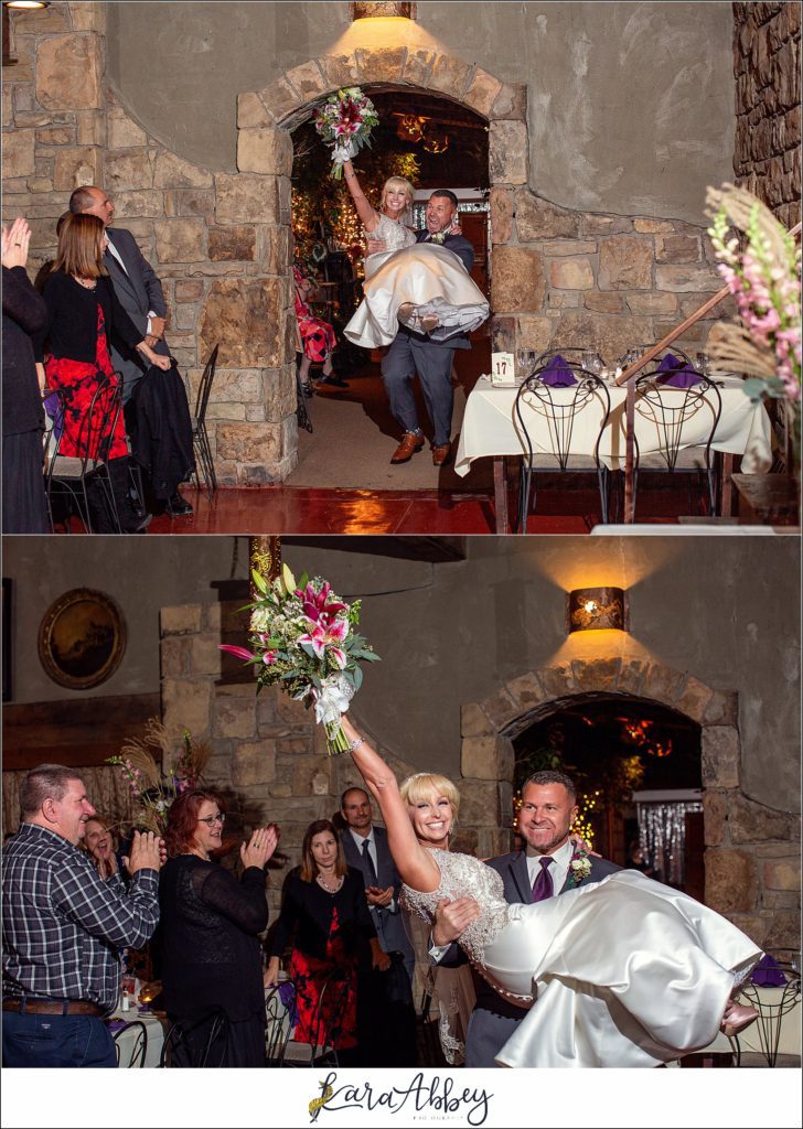 Purple & Grey Fall Wedding Pictures at Green Gables Jennerstown PA - Grand Entrance into the Reception as Newlyweds