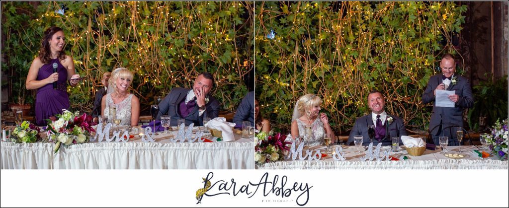 Purple & Grey Fall Wedding Pictures at Green Gables Jennerstown PA - Speeches & Toasts by the Maid of Honor & the Best Man