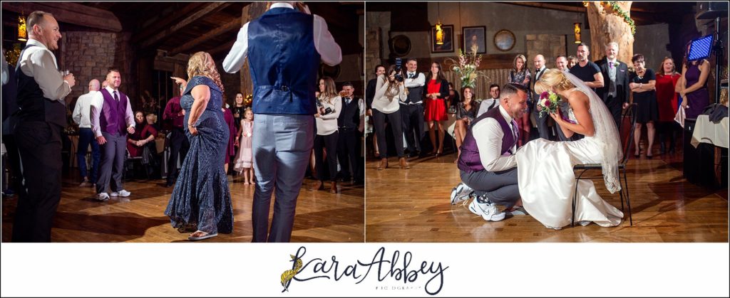 Purple & Grey Fall Wedding Pictures at Green Gables Jennerstown PA - Garter & Bouquet Toss