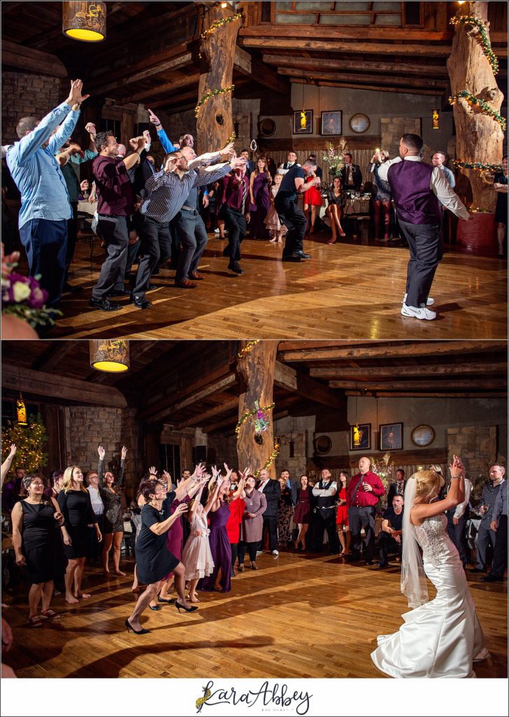 Purple & Grey Fall Wedding Pictures at Green Gables Jennerstown PA - Garter & Bouquet Toss