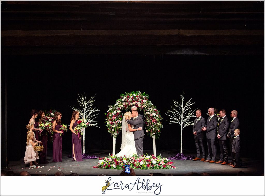Purple & Grey Fall Wedding Pictures at Green Gables Jennerstown PA - Ceremony in the Mountain Playhouse