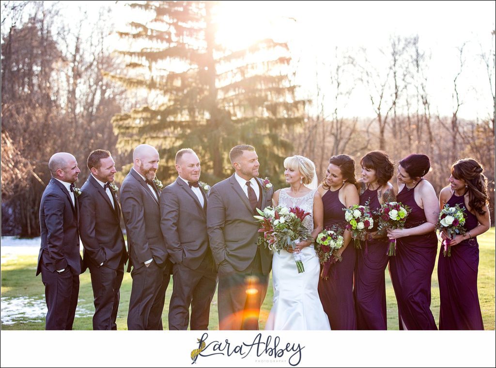 Purple & Grey Fall Wedding Pictures at Green Gables Jennerstown PA - Bridal Party Portraits at Golden Hour on the Lawn