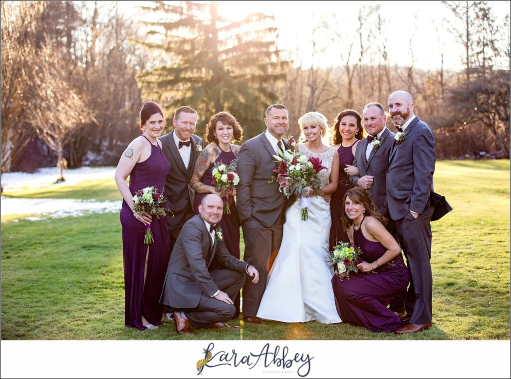 Purple & Grey Fall Wedding Pictures at Green Gables Jennerstown PA - Bridal Party Portraits at Golden Hour on the Lawn