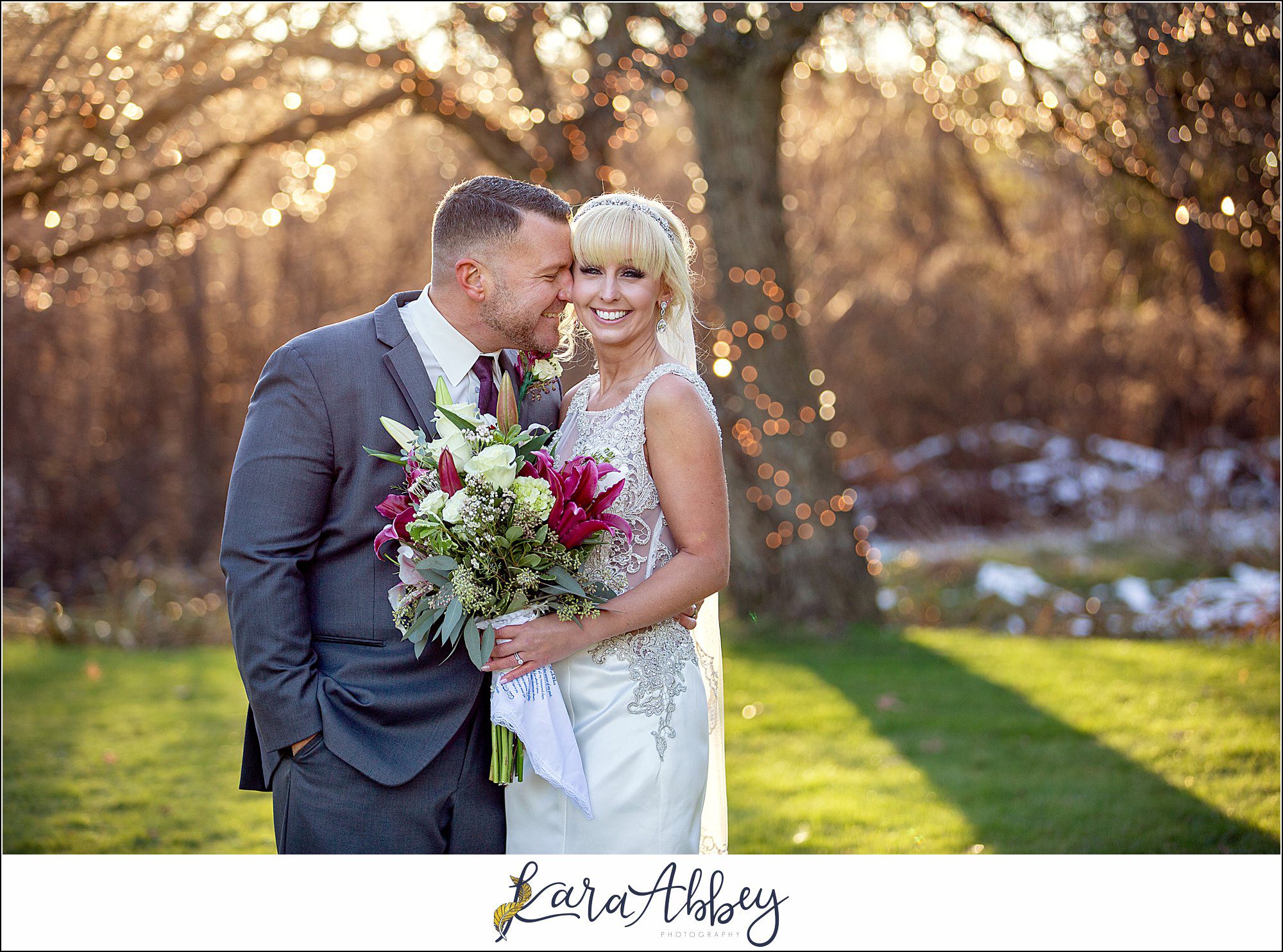 Purple & Grey Fall Wedding Pictures at Green Gables Jennerstown PA - Bride & Groom Newlywed Portraits at Golden Hour on the Lawn