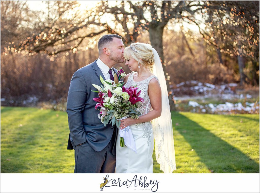 Purple & Grey Fall Wedding Pictures at Green Gables Jennerstown PA - Bride & Groom Newlywed Portraits at Golden Hour on the Lawn