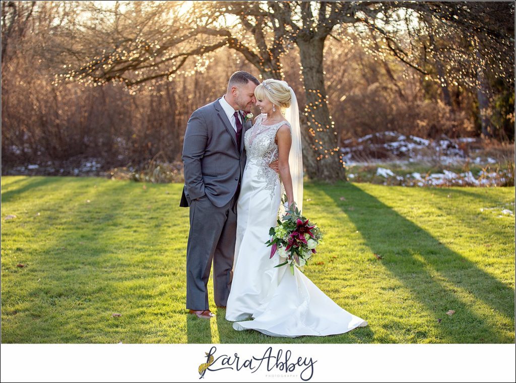 Purple & Grey Fall Wedding Pictures at Green Gables Jennerstown PA - Bride & Groom Newlywed Portraits at Golden Hour on the Lawn