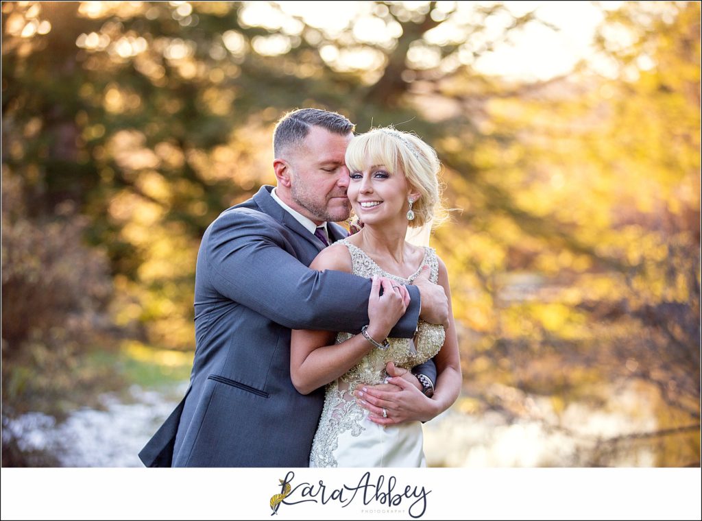 Purple & Grey Fall Wedding Pictures at Green Gables Jennerstown PA - Bride & Groom Newlywed Portraits at Golden Hour on the Lawn