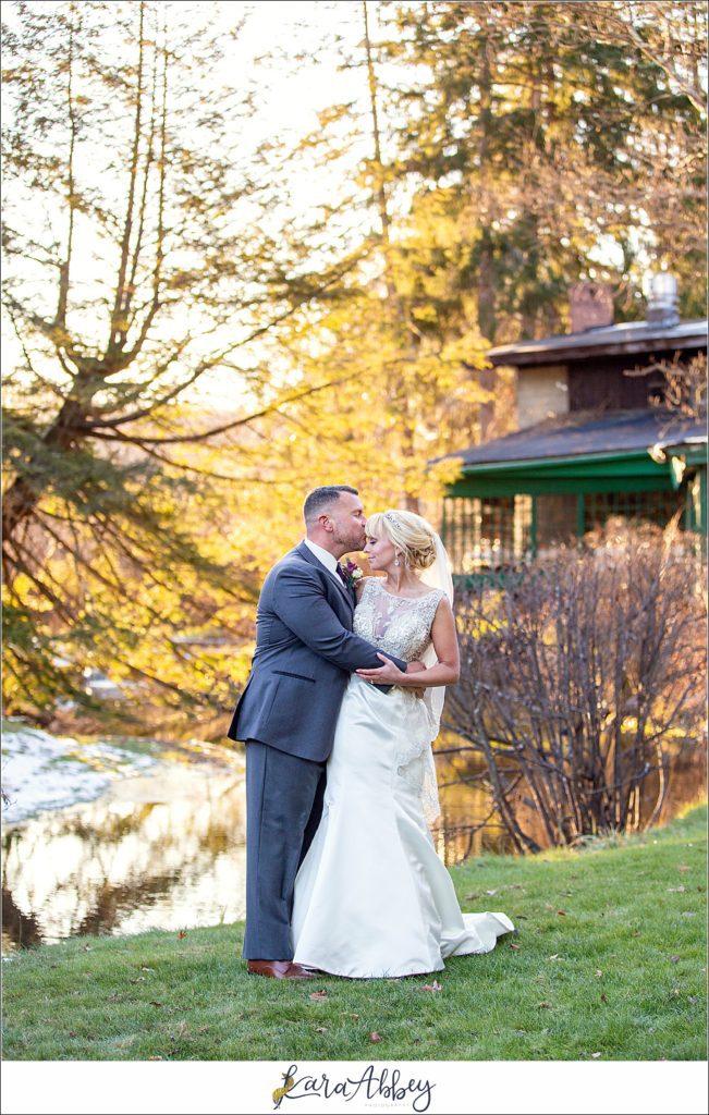 Purple & Grey Fall Wedding Pictures at Green Gables Jennerstown PA - Bride & Groom Newlywed Portraits at Golden Hour on the Lawn