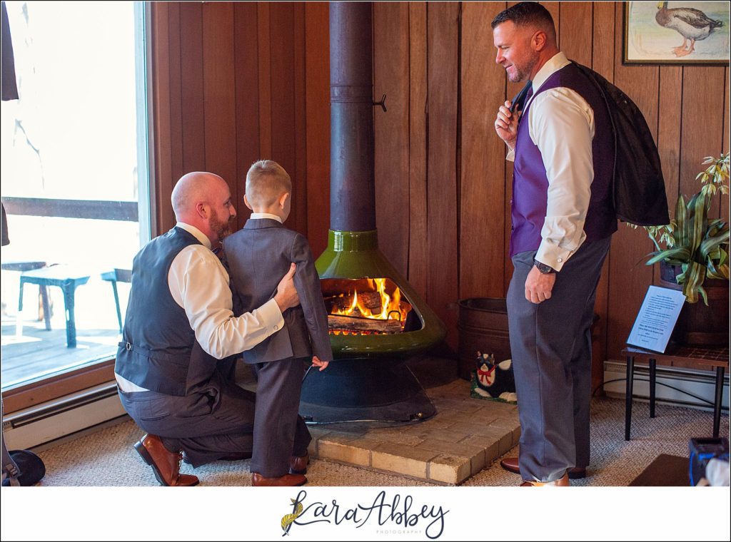 Purple & Grey Fall Wedding Pictures at Green Gables Jennerstown PA - Groom Getting Ready with Ring Bearer