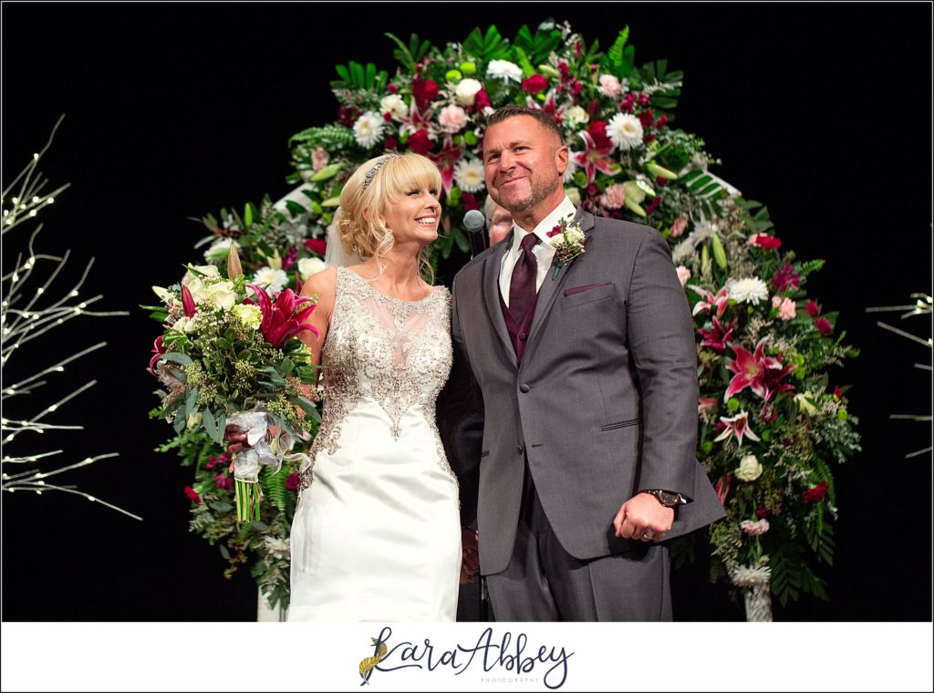 Purple & Grey Fall Wedding Pictures at Green Gables Jennerstown PA - Ceremony in the Mountain Playhouse