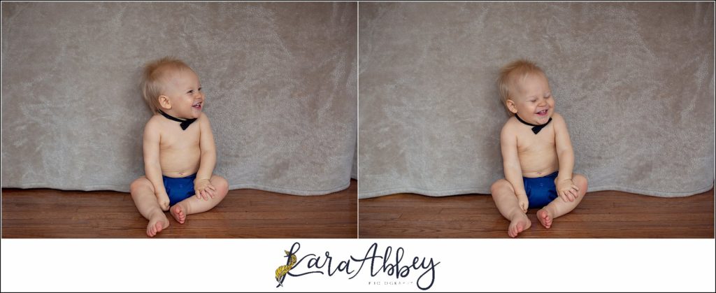 Leander Roxas 12 Month Old Milestone Photos in Irwin, PA - 1 Year Old Portraits in a Bowtie & Buttons Cloth Diaper