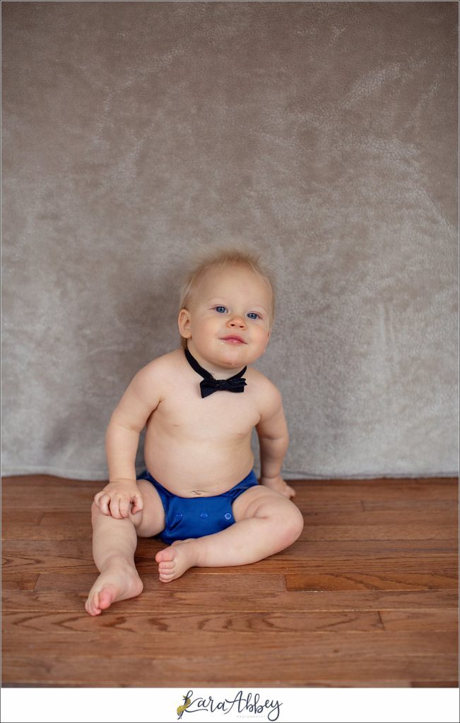Leander Roxas 12 Month Old Milestone Photos in Irwin, PA - 1 Year Old Portraits in a Bowtie & Buttons Cloth Diaper