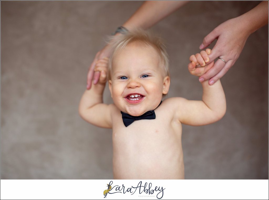 Leander Roxas 12 Month Old Milestone Photos in Irwin, PA - 1 Year Old Portraits in a Bowtie & Buttons Cloth Diaper