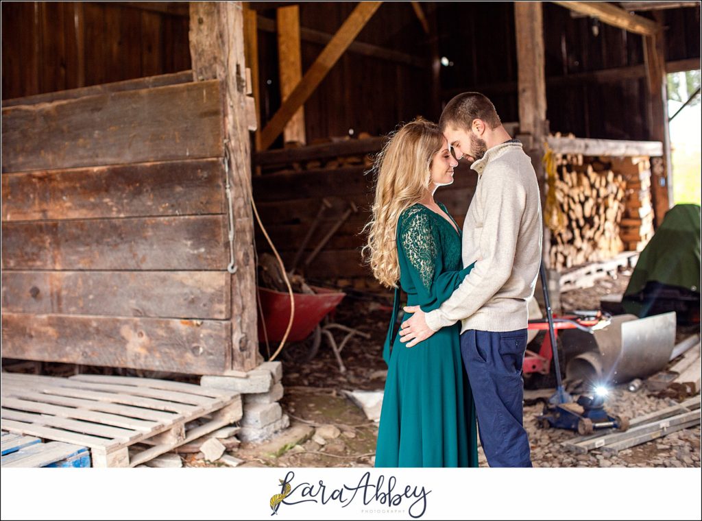 Cold Rainy Engagement Session at Grandma's Barn in Pennsylvania by Kara Abbey Photography