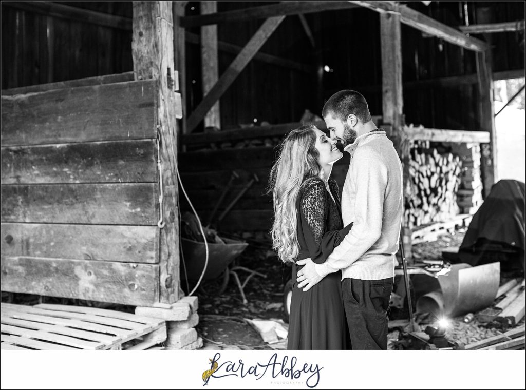 Cold Rainy Engagement Session at Grandma's Barn in Pennsylvania by Kara Abbey Photography