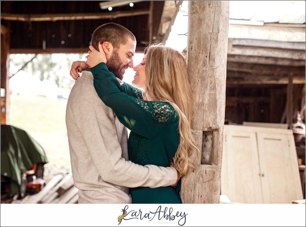 Cold Rainy Engagement Session at Grandma's Barn in Pennsylvania by Kara Abbey Photography