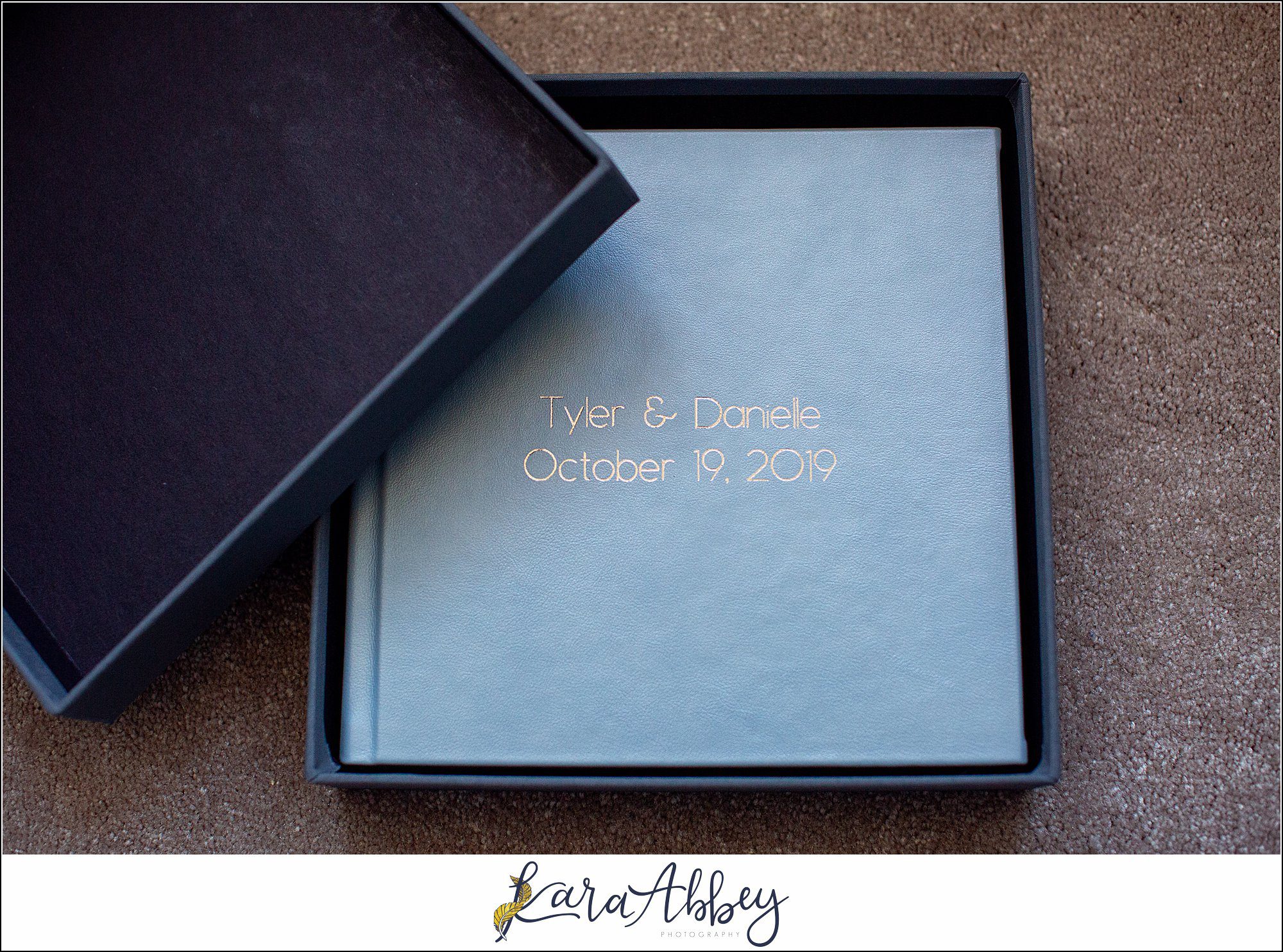Fine Art Pearlescent Blue Leather Wedding Album from Linden Hall Fall Wedding