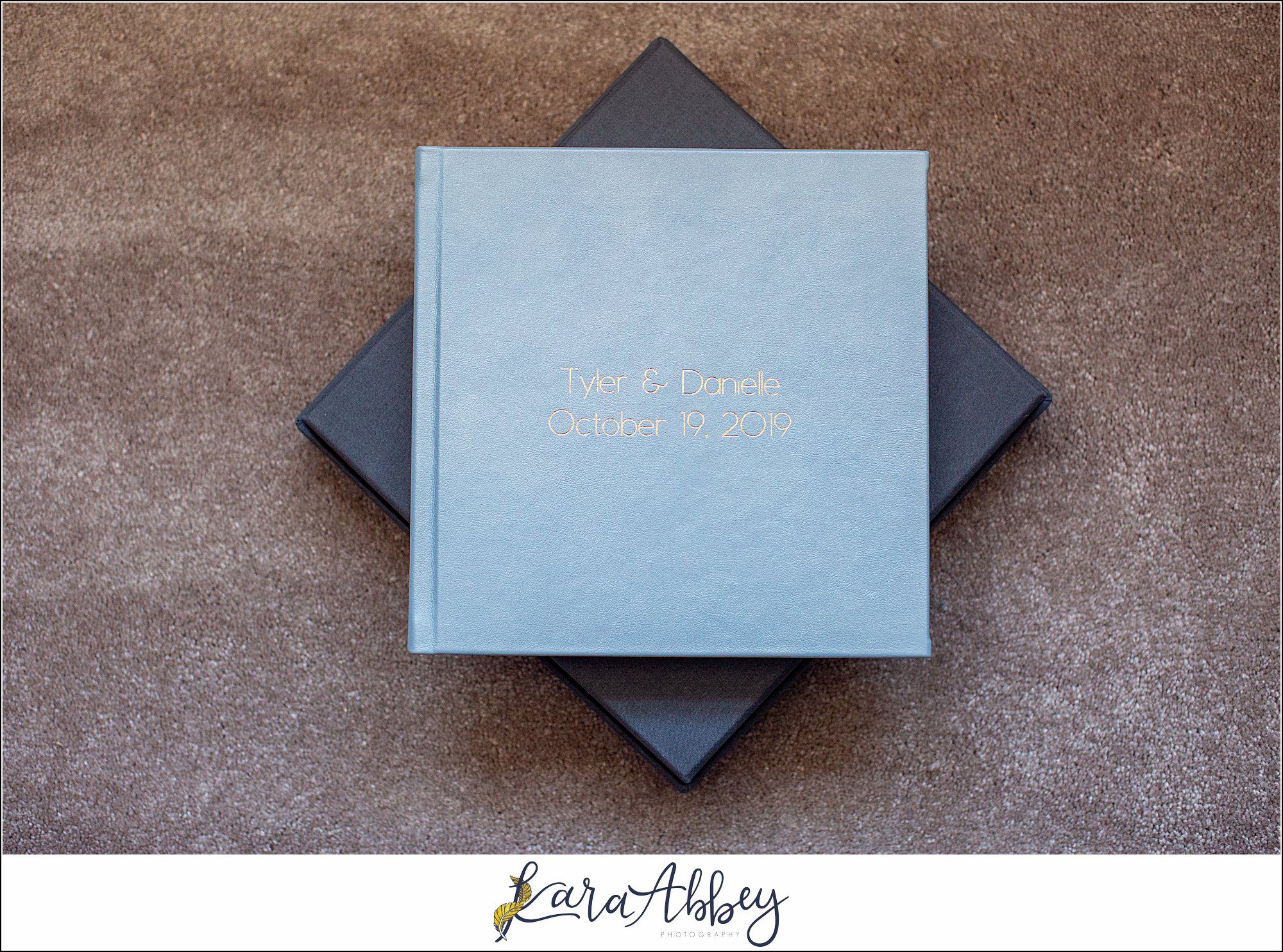 Fine Art Pearlescent Blue Leather Wedding Album from Linden Hall Fall Wedding