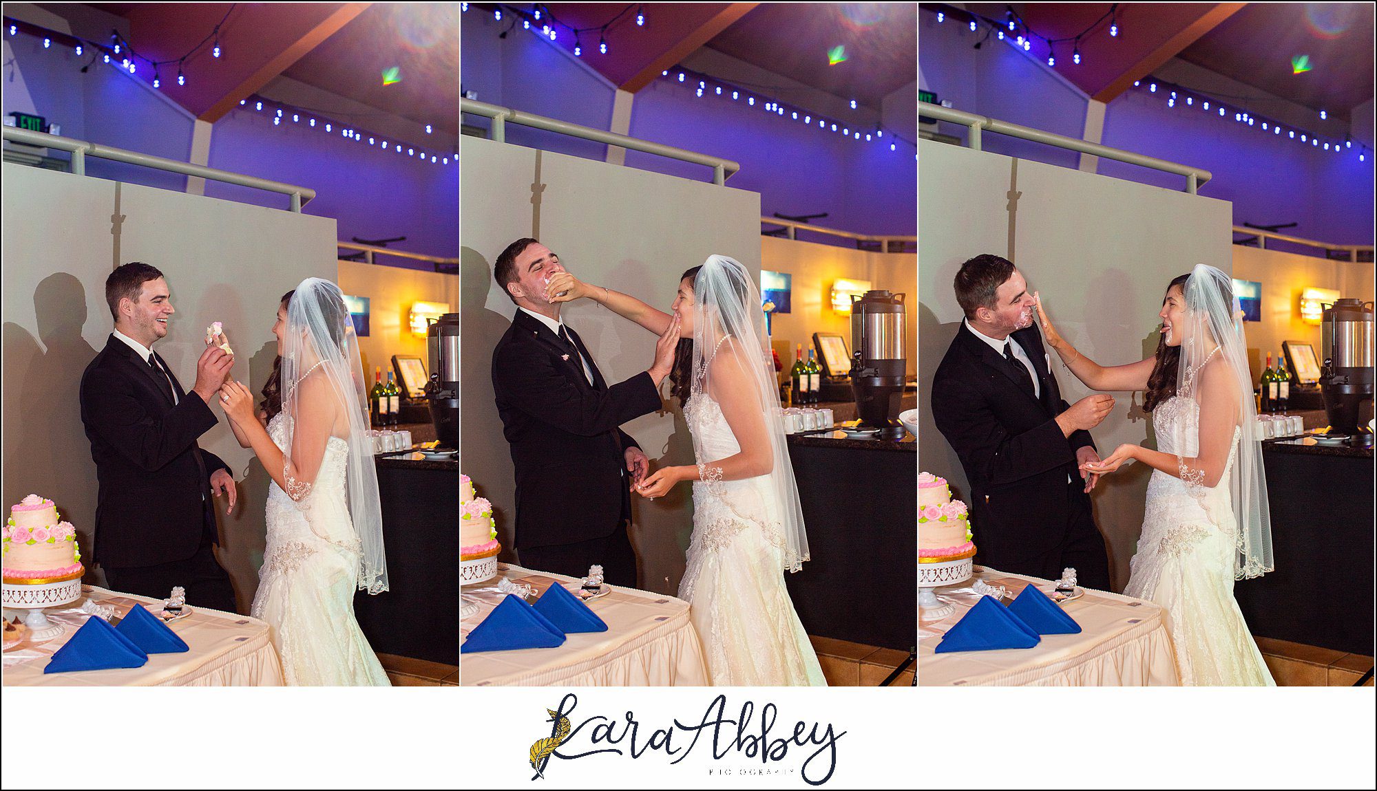 Intimate Summer Wedding Reception at Antonelli Event Center in Irwin, PA Cutting the Cake in the Capri Room