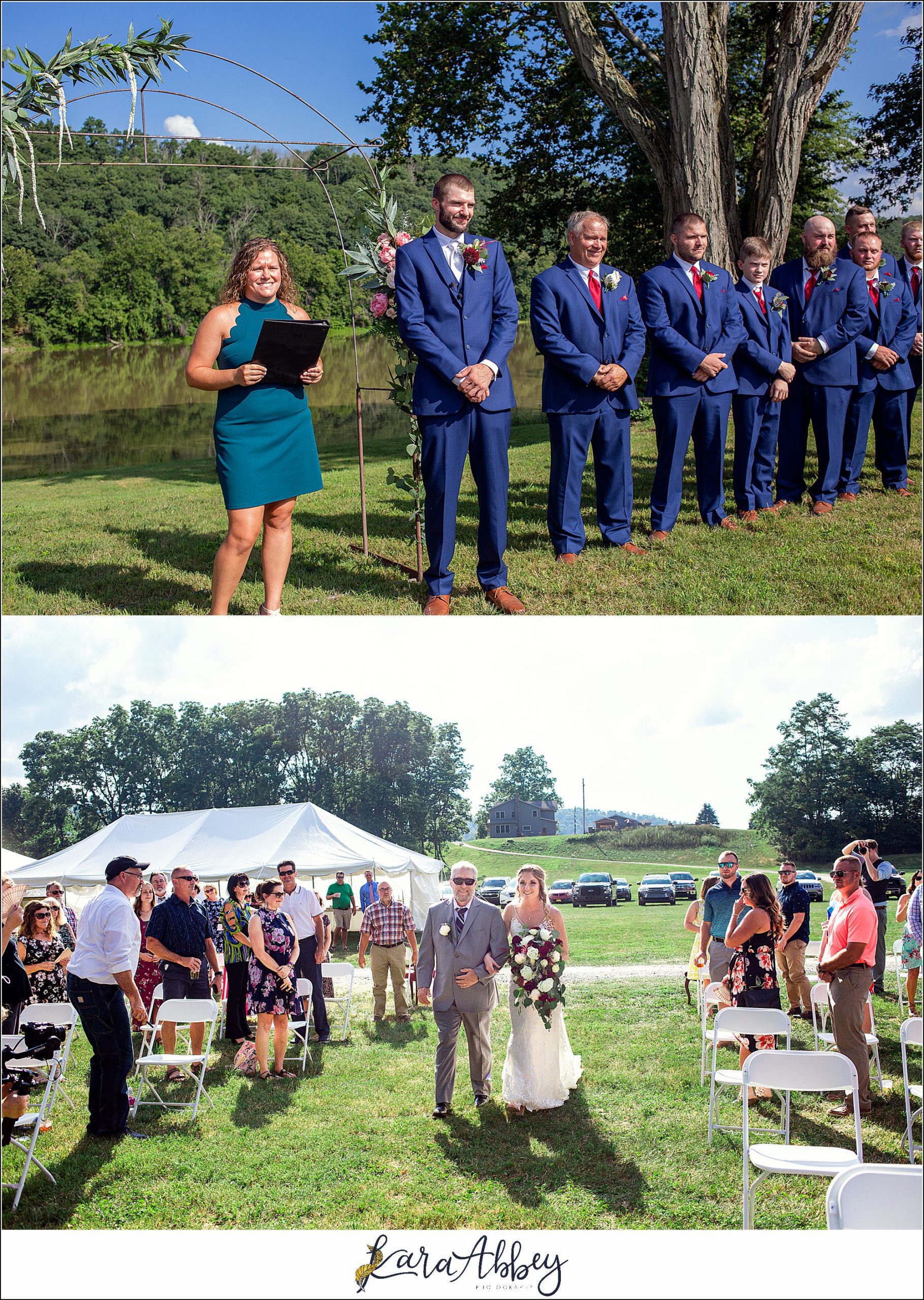Backyard Red and Navy Summer Wedding on Private Property in PA - Outdoor Ceremony