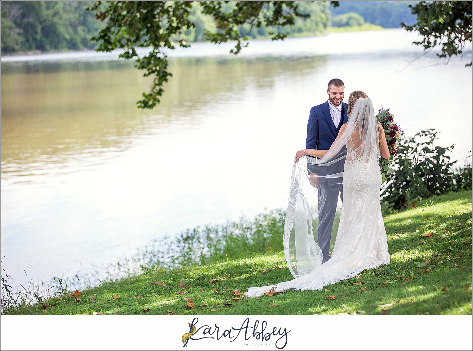 Backyard Red and Navy Summer Wedding on Private Property in PA - First Look