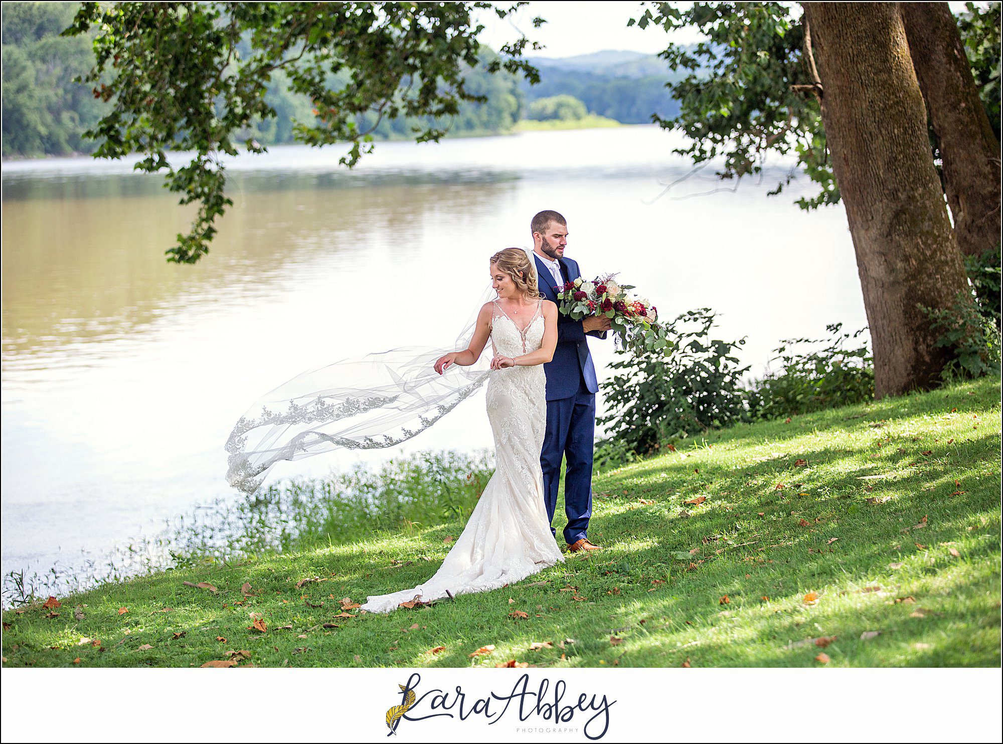 Backyard Red and Navy Summer Wedding on Private Property in PA - First Look