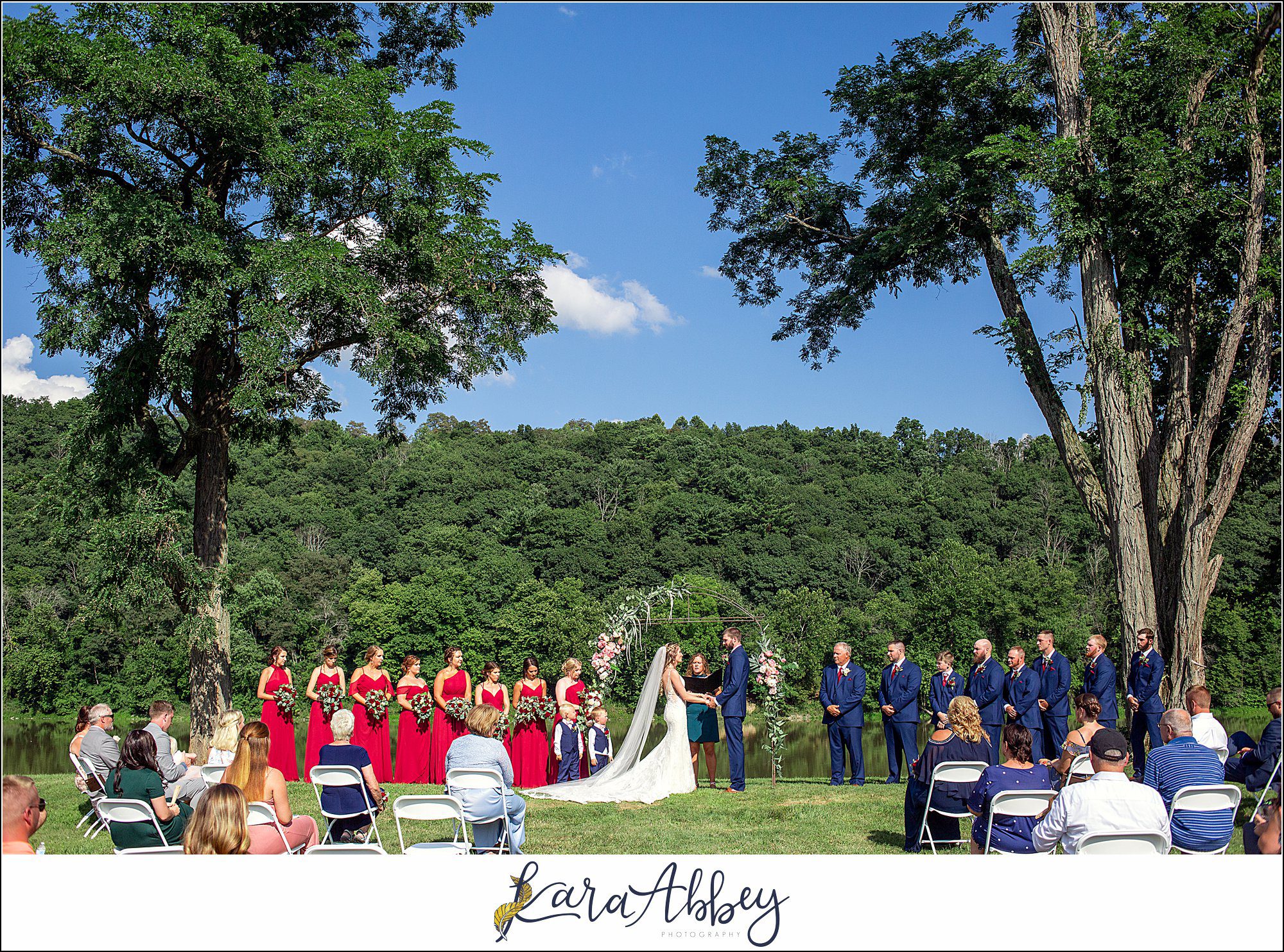Backyard Red and Navy Summer Wedding on Private Property in PA - Outdoor Ceremony