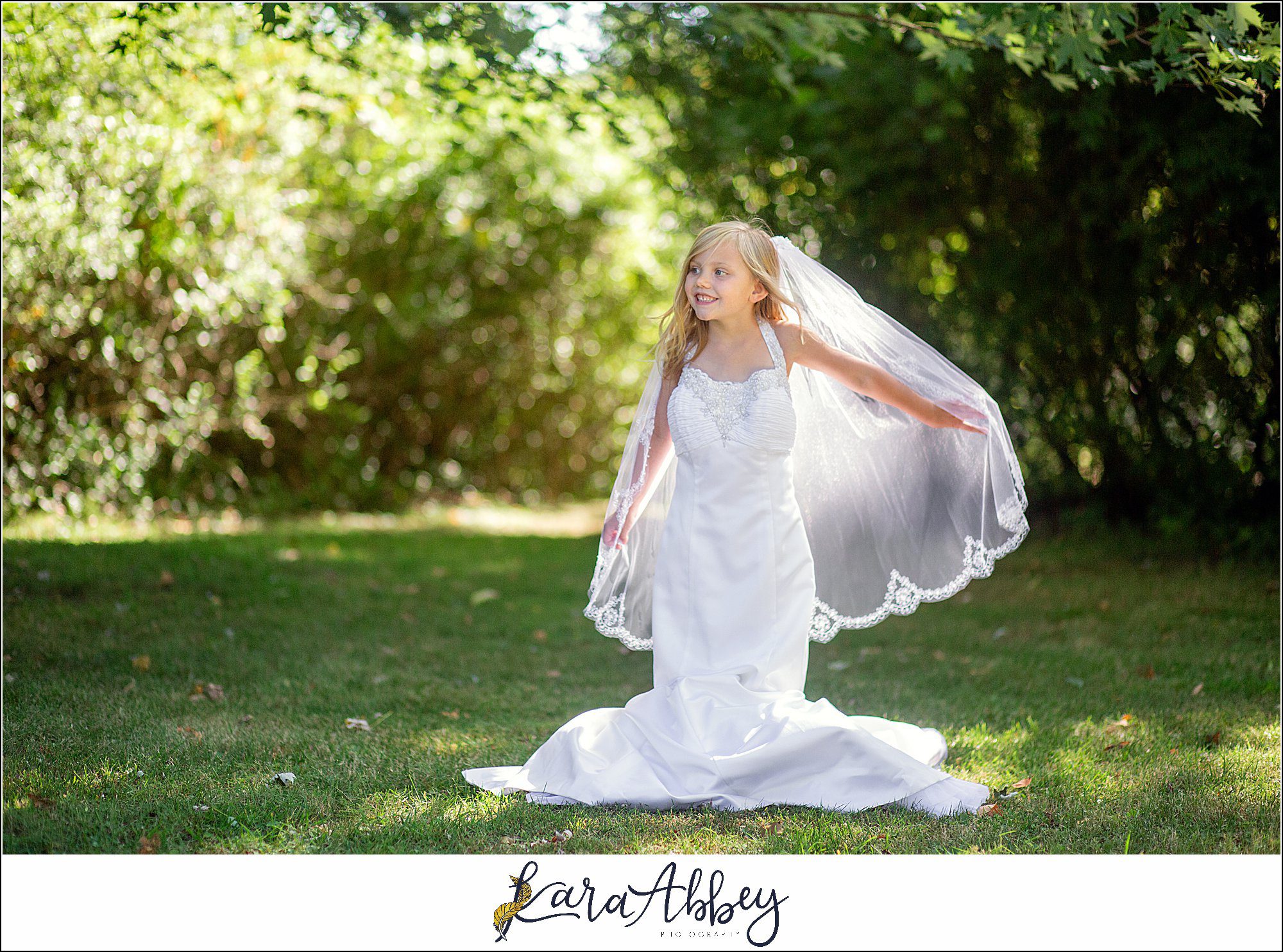 5 Year Old Portraits Dressing Up In Moms Wedding Dress in Irwin PA