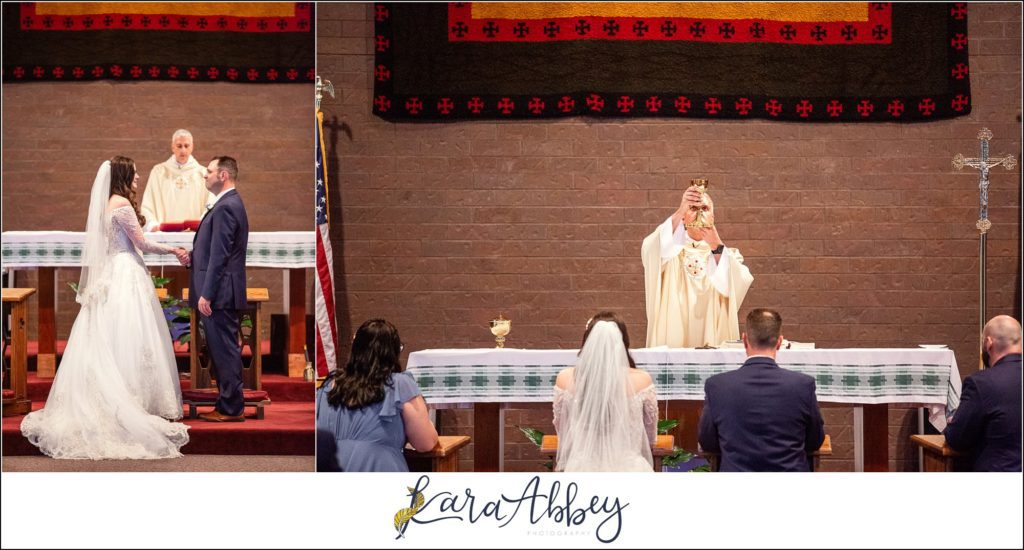 Dusty Blue Summer Wedding Ceremony at St. Joseph's Parish in Verona, PA