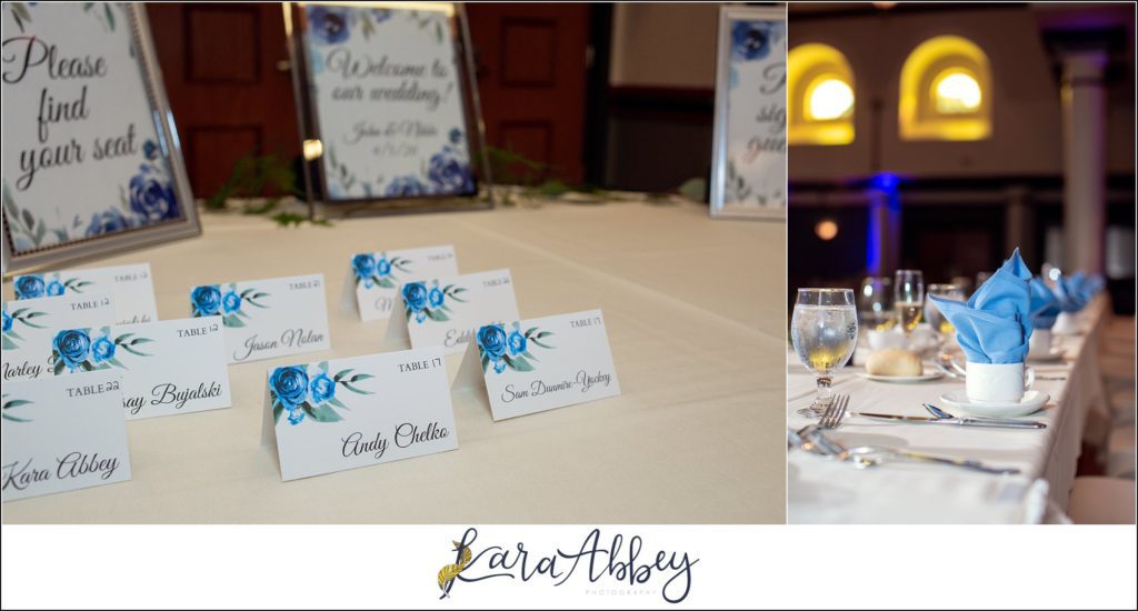 Dusty Blue Summer Wedding Reception at the Pittsburgh Shrine Center in Cheswick, PA