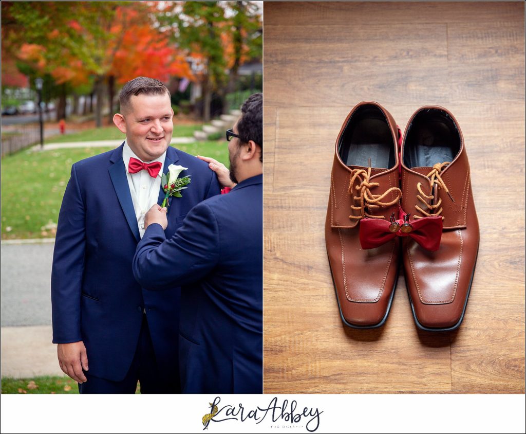 Burgundy & Navy Fall Wedding in Johnstown, PA - Groom Getting Ready