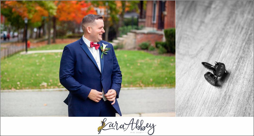 Burgundy & Navy Fall Wedding in Johnstown, PA - Groom Getting Ready