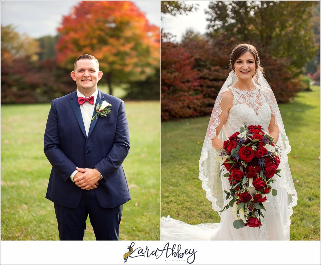 Burgundy & Navy Fall Wedding in Johnstown, PA - Bride & Groom & Bridal Party Portraits at Sandyville Memorial Gardens