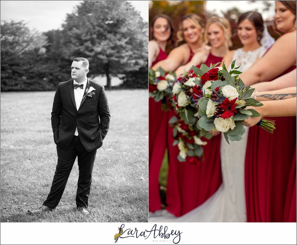 Burgundy & Navy Fall Wedding in Johnstown, PA - Bride & Groom & Bridal Party Portraits at Sandyville Memorial Gardens