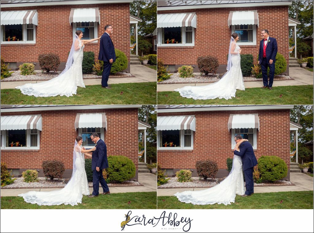 Burgundy & Navy Fall Wedding in Johnstown, PA - Bride's First Look with Dad