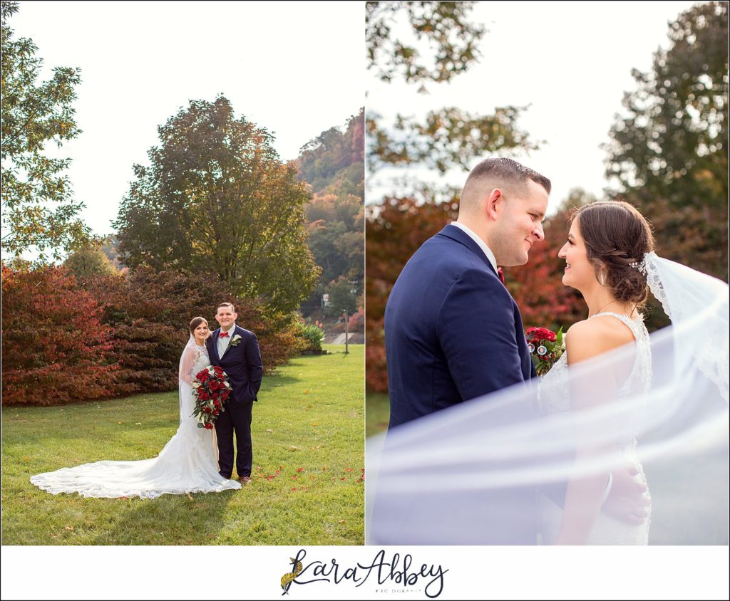 Burgundy & Navy Fall Wedding in Johnstown, PA - Bride & Groom & Bridal Party Portraits at Sandyville Memorial Gardens