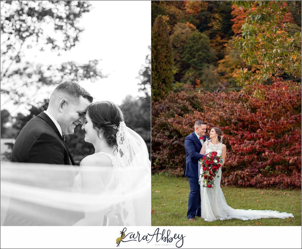 Burgundy & Navy Fall Wedding in Johnstown, PA - Bride & Groom & Bridal Party Portraits at Sandyville Memorial Gardens