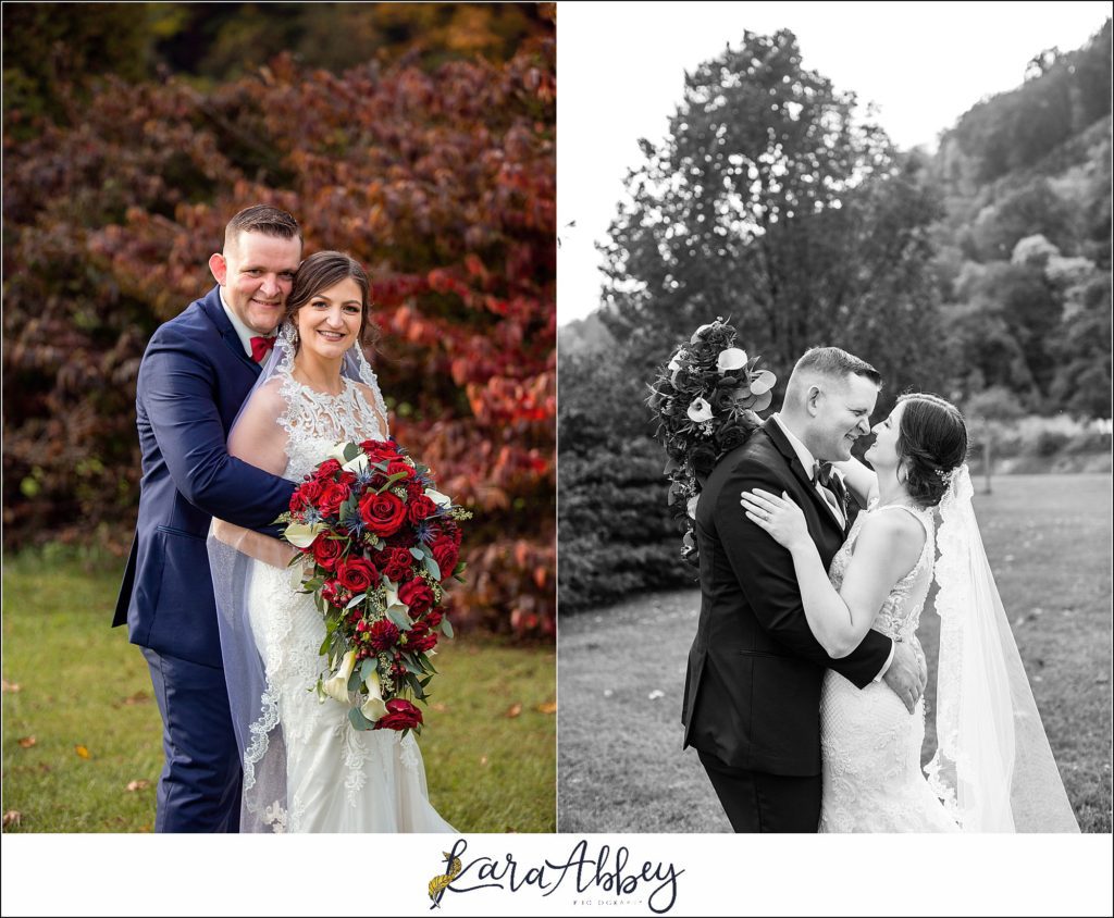 Burgundy & Navy Fall Wedding in Johnstown, PA - Bride & Groom & Bridal Party Portraits at Sandyville Memorial Gardens