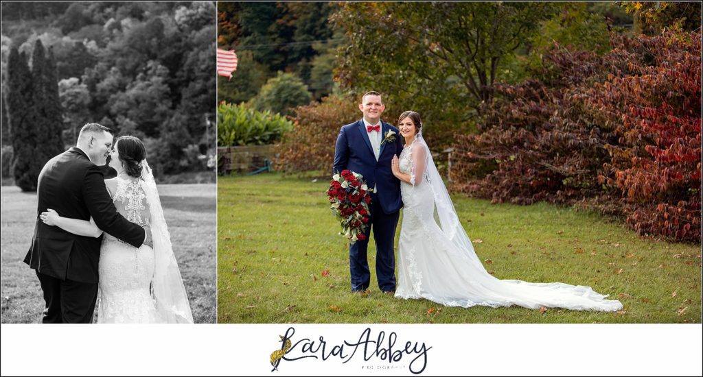 Burgundy & Navy Fall Wedding in Johnstown, PA - Bride & Groom & Bridal Party Portraits at Sandyville Memorial Gardens