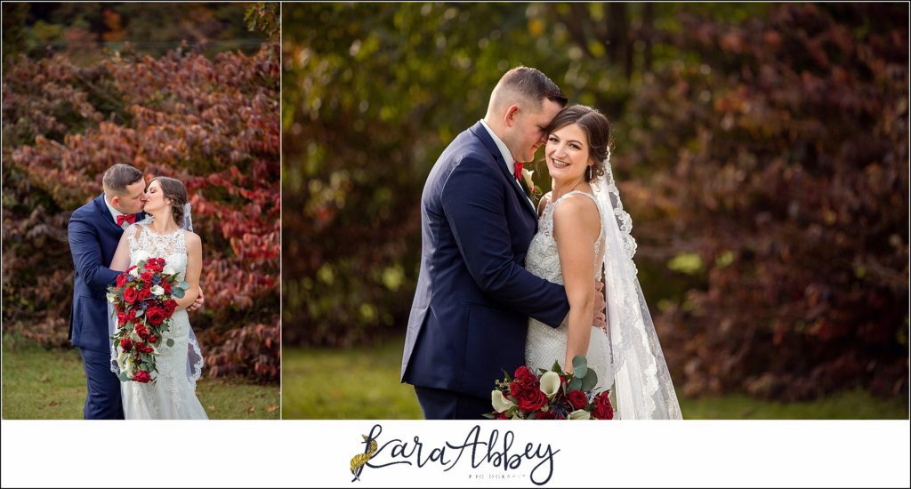 Burgundy & Navy Fall Wedding in Johnstown, PA - Bride & Groom & Bridal Party Portraits at Sandyville Memorial Gardens