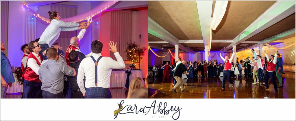 Burgundy & Navy Fall Wedding in Johnstown, PA - Reception at The Johnstown Masonic Temple Garter Toss