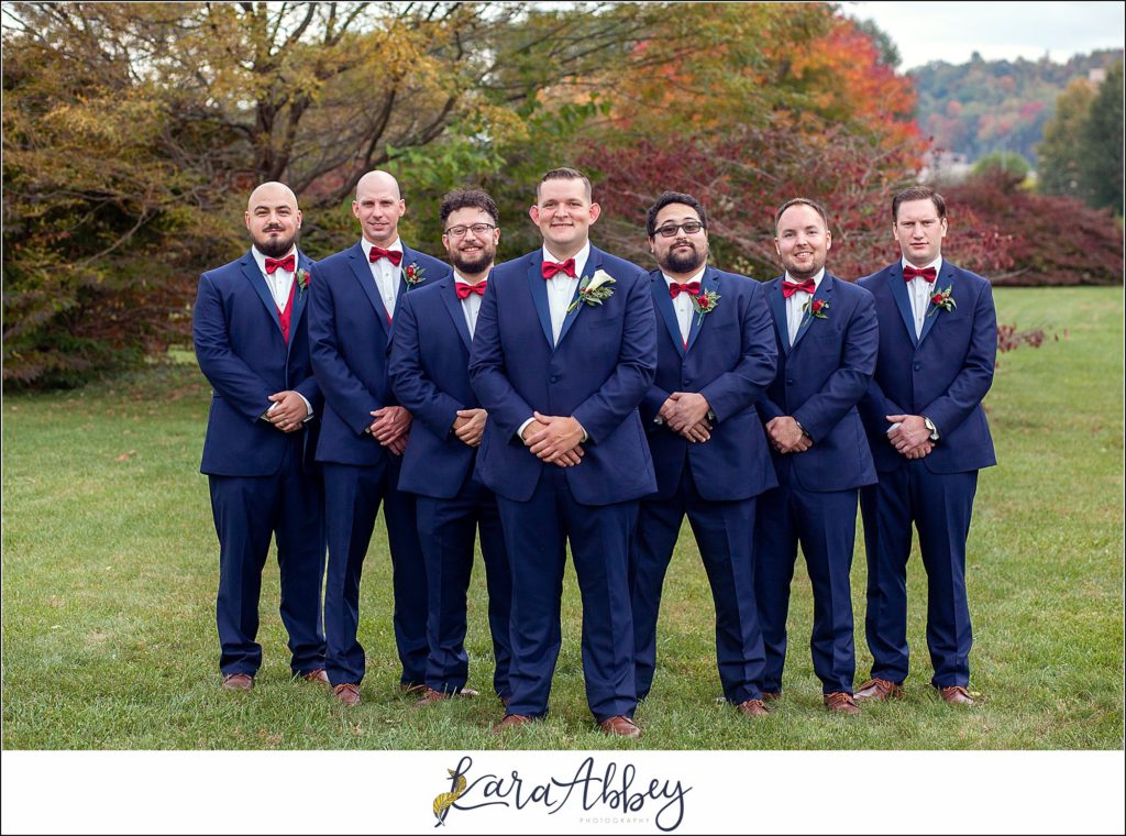 Burgundy & Navy Fall Wedding in Johnstown, PA - Bride & Groom & Bridal Party Portraits at Sandyville Memorial Gardens