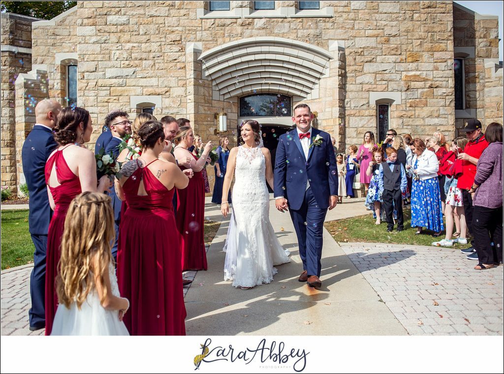 Burgundy & Navy Fall Wedding in Johnstown, PA - Bubble Exit at Our Mother of Sorrows