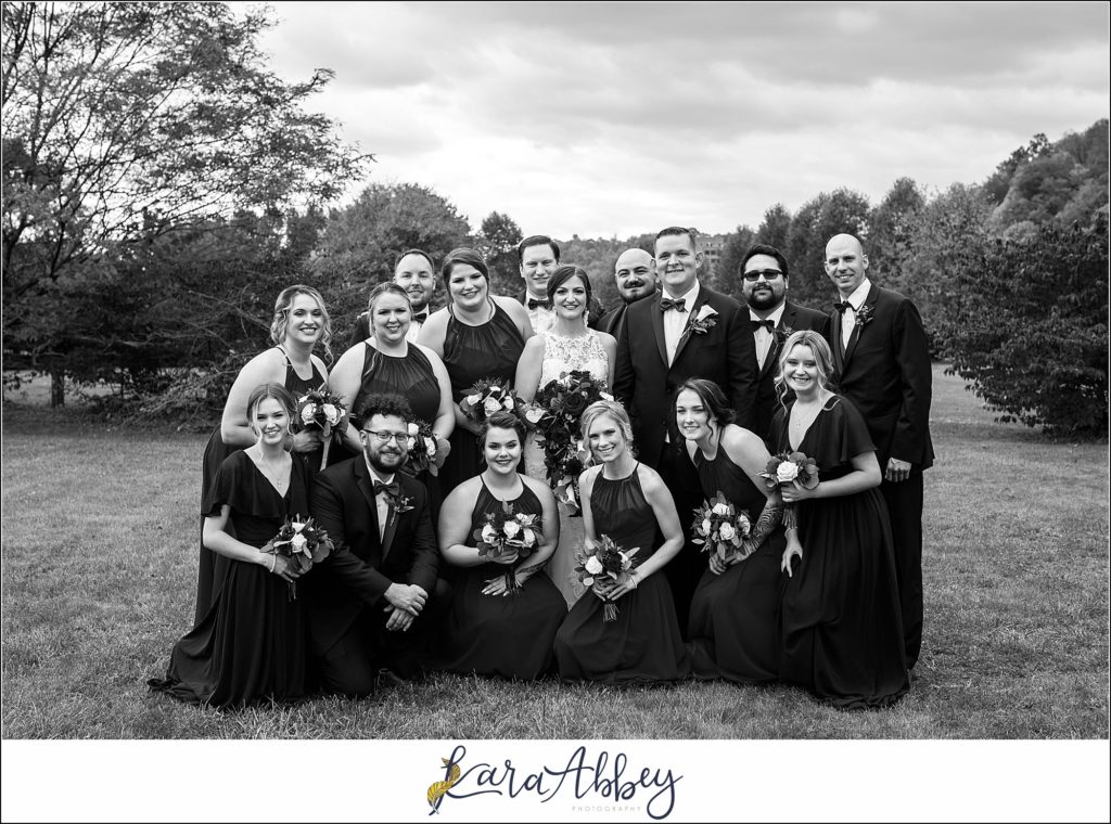 Burgundy & Navy Fall Wedding in Johnstown, PA - Bride & Groom & Bridal Party Portraits at Sandyville Memorial Gardens