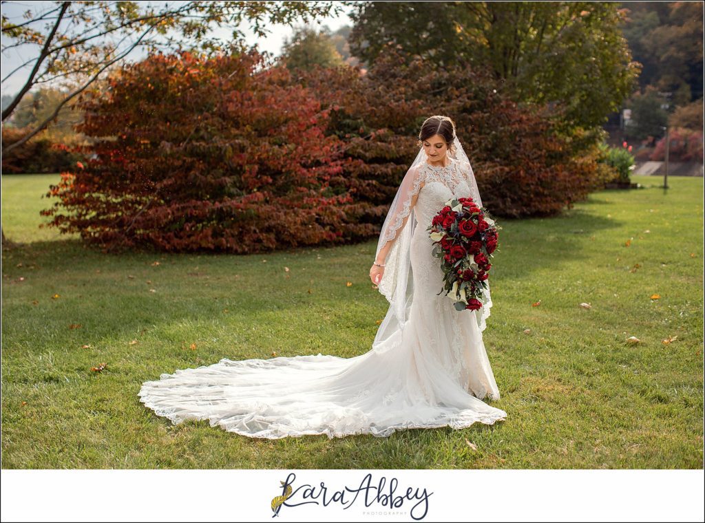 Burgundy & Navy Fall Wedding in Johnstown, PA - Bride & Groom & Bridal Party Portraits at Sandyville Memorial Gardens