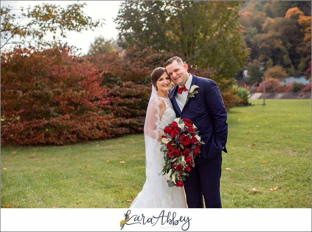 Burgundy & Navy Fall Wedding in Johnstown, PA - Bride & Groom & Bridal Party Portraits at Sandyville Memorial Gardens