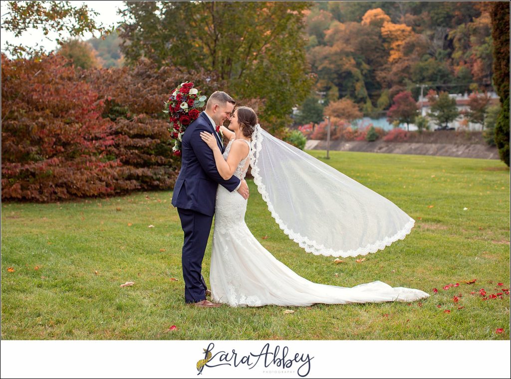 Burgundy & Navy Fall Wedding in Johnstown, PA - Bride & Groom & Bridal Party Portraits at Sandyville Memorial Gardens