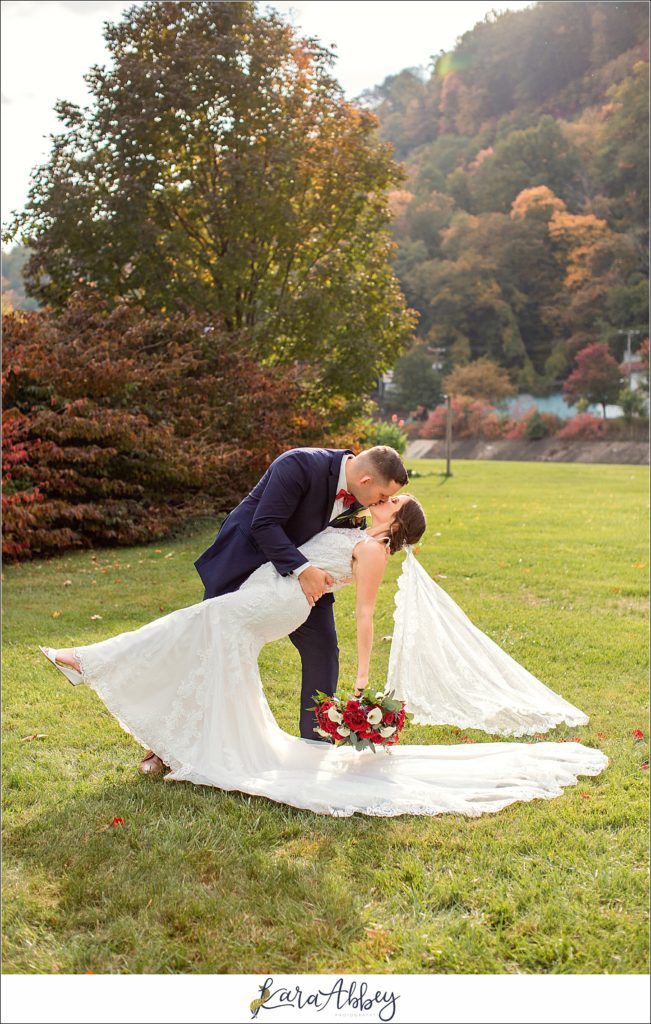 Burgundy & Navy Fall Wedding in Johnstown, PA - Bride & Groom & Bridal Party Portraits at Sandyville Memorial Gardens